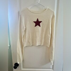 Knit cream Star cropped Sweater Top!  NWOT LRG - great for layering